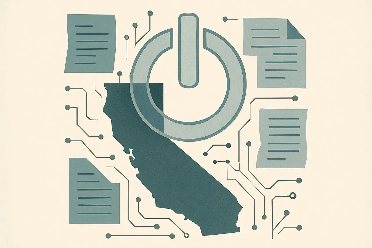 Editorial illustration for California's AI Kill Switch Executive Order: Contract and Compliance Obligations In-House Teams Must Address Now
