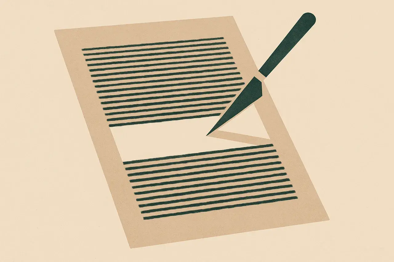 Editorial illustration for The Dramatist's Lesson: Why Cutting Is the Hardest Skill in Contract Drafting